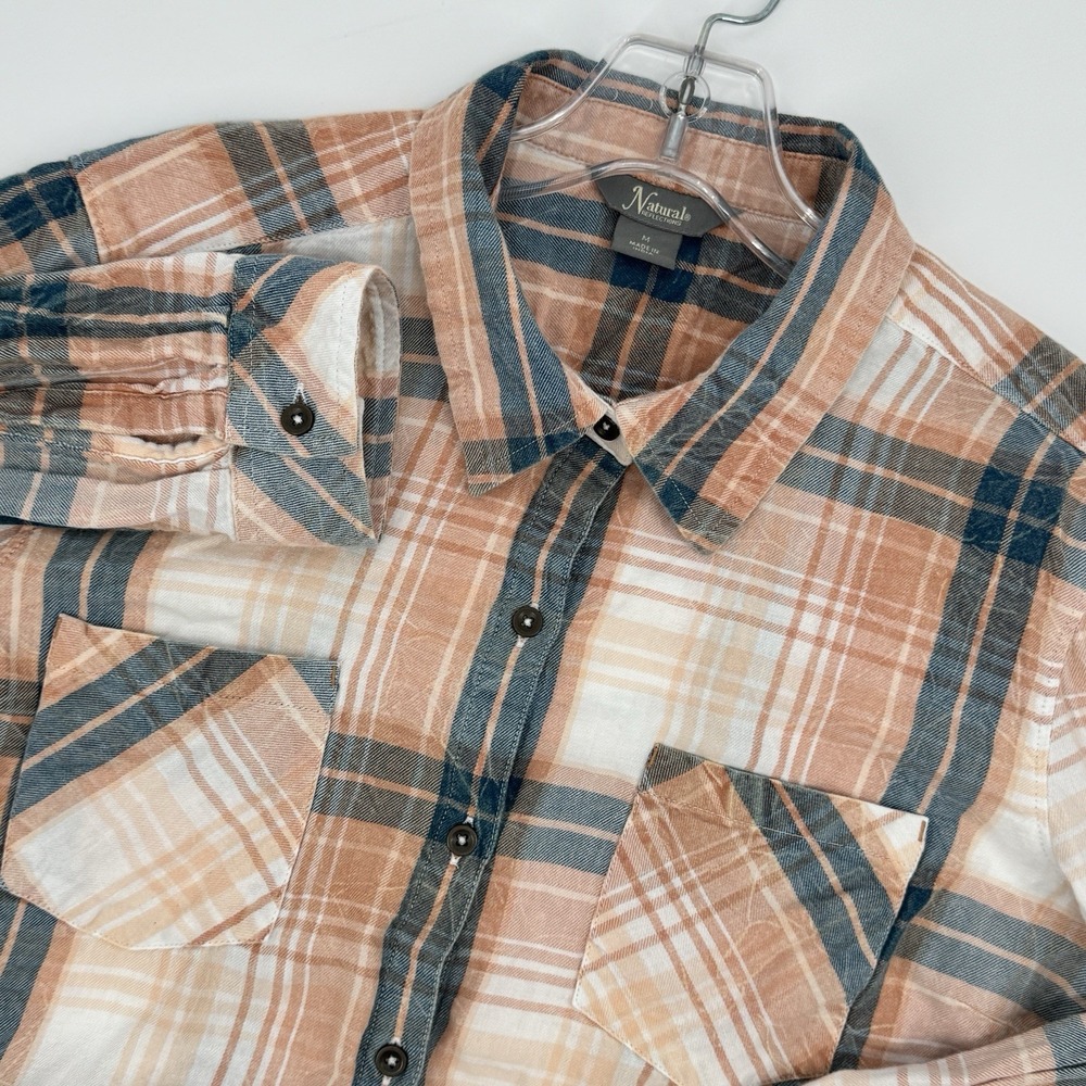Natural Reflections Plaid Flannel Shirt Medium Cotton Button Front Coastal Core